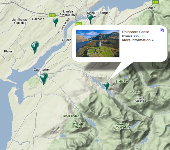 Plan d'accès au château de Dolbadarn Plan d'accès au château de Dolbadarn