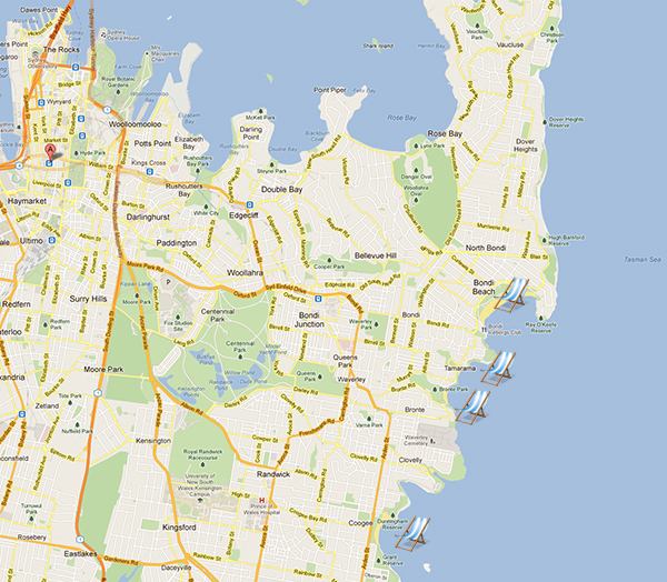 Carte des plages de Sydney, Australie
