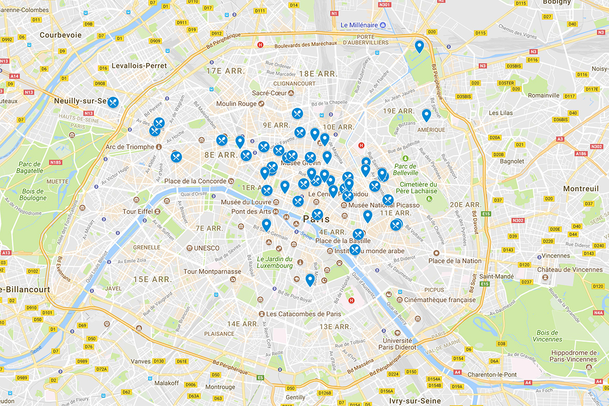 Google Map où manger sans gluten à Paris